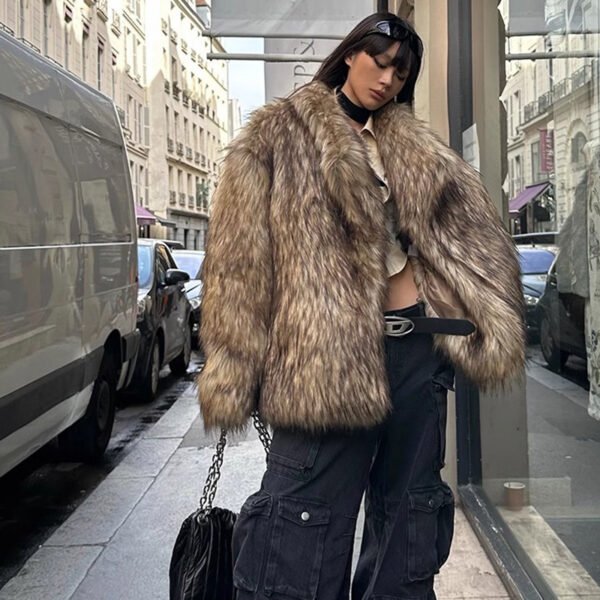 Women's Fur Coat Raccoon Fur Coat Brown Lapel Warm Furry Coat European And American Leisure - Image 4