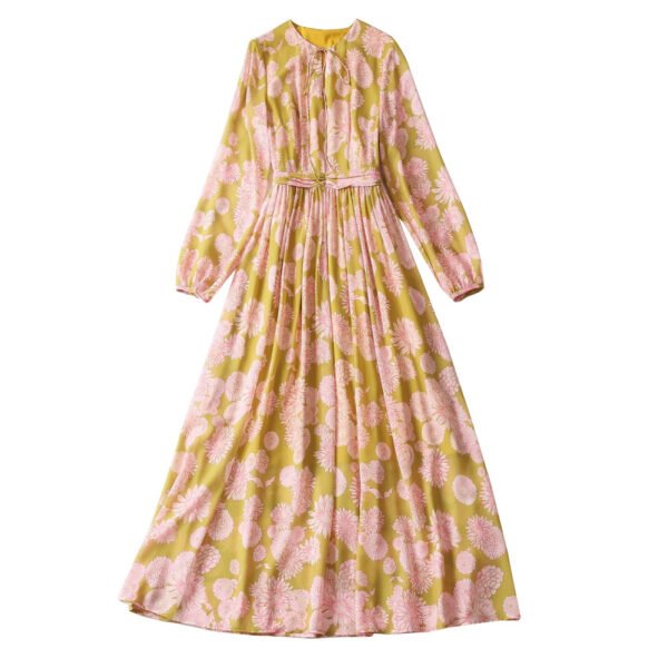 Women's Round Neck Tied Lantern Long Sleeve Dress - Image 5