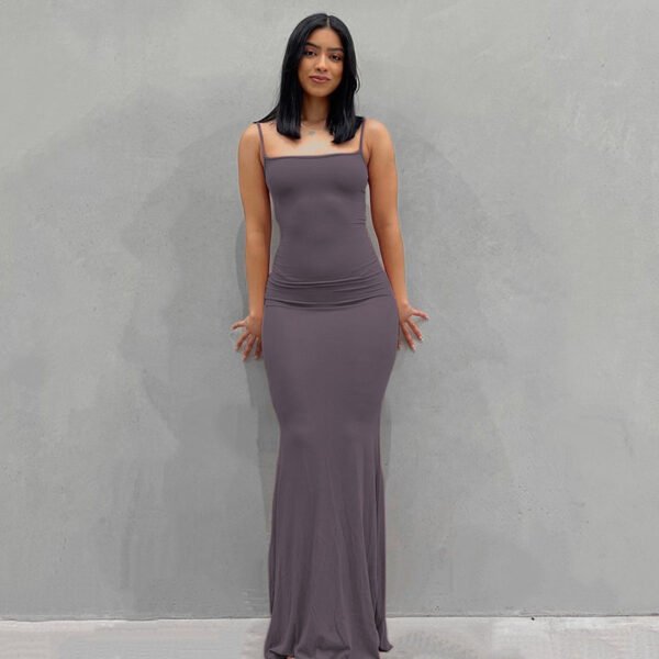 New Fashion Solid Color Sleeveless Sling Long Dress - Image 8