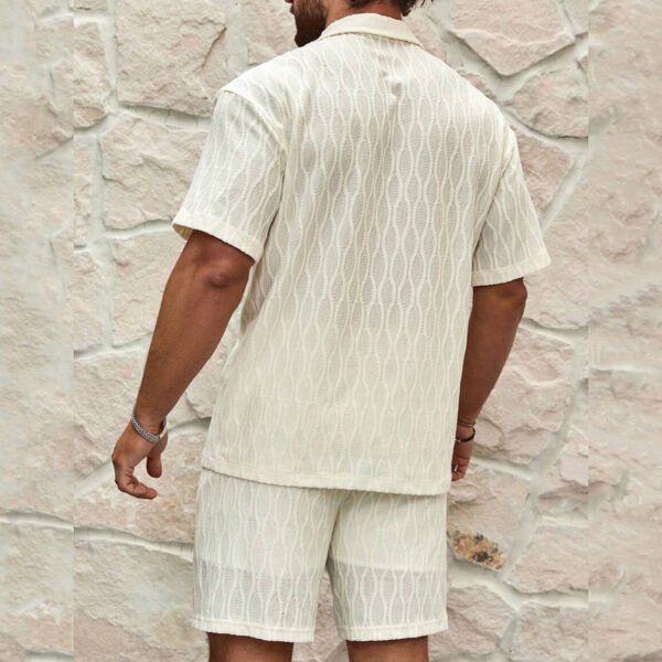 Men Tracksuits Summer Fashion Solid Loose Casual Two Pieces Lapel Button Shirt Shorts Beach Holiday All-match Outfits Male - Image 3