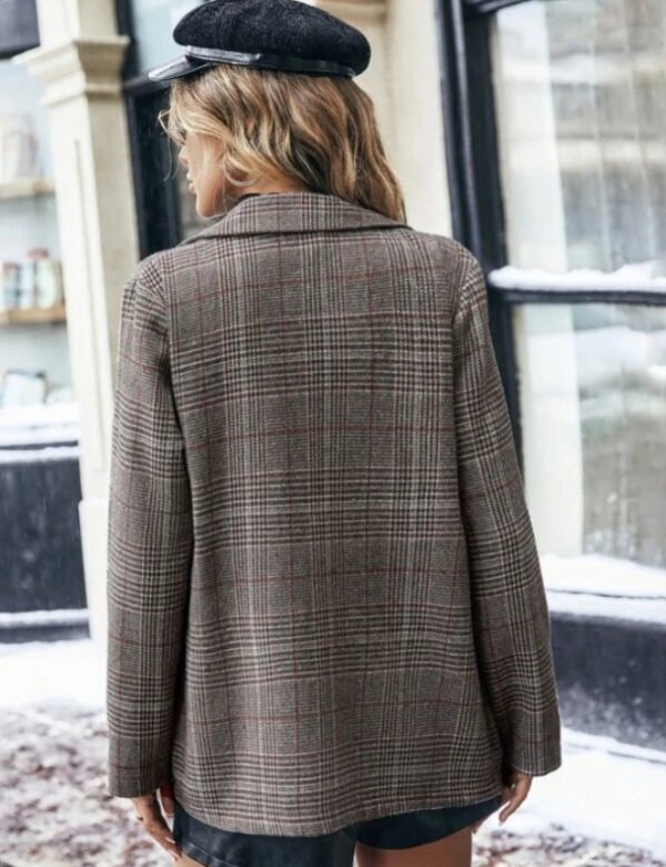 Women's Suit Jacket Plaid Printed Lapel Single Button Long Blazer Elegant Vintage Clothing - Image 3