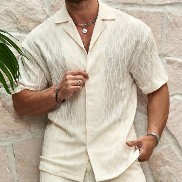 Men Tracksuits Summer Fashion Solid Loose Casual Two Pieces Lapel Button Shirt Shorts Beach Holiday All-match Outfits Male - Image 4