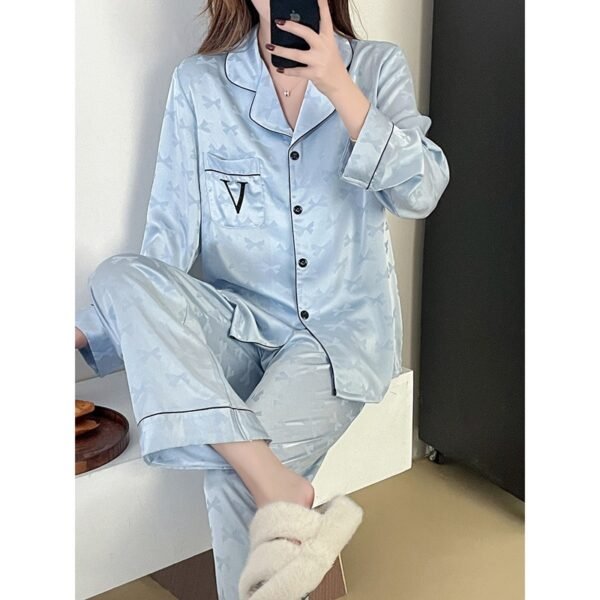 Ladies Bow Jacquard Embroidery Sweet Ice Silk Pajamas - Image 4