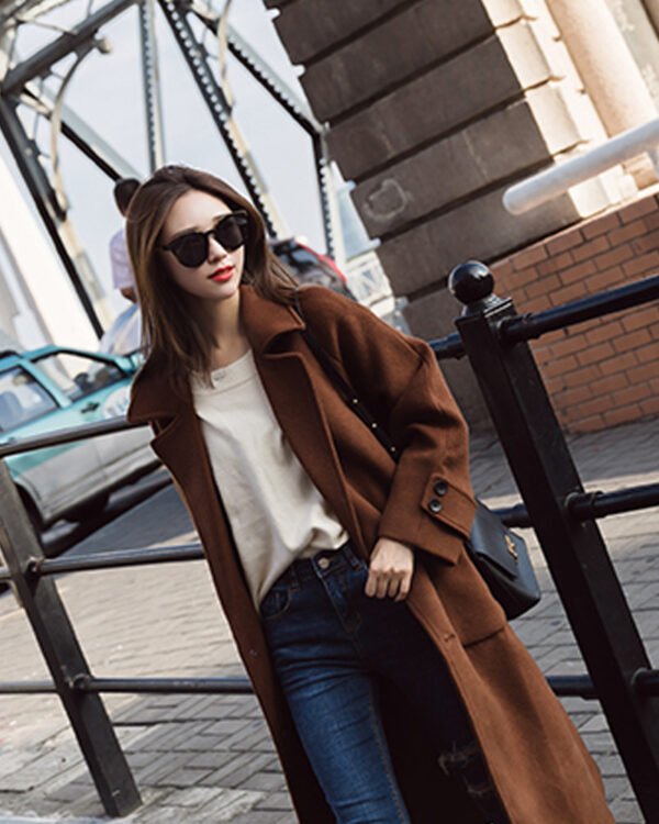Woolen coat female long section new autumn and winter Korean version of Harajuku bf caramel short short woolen coat - Image 2