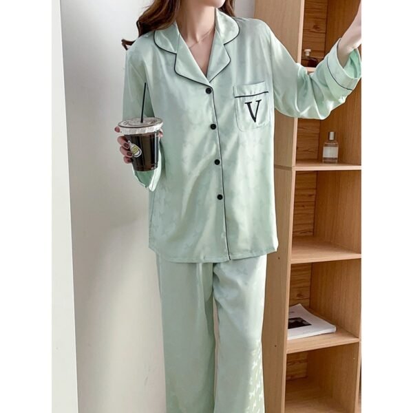 Ladies Bow Jacquard Embroidery Sweet Ice Silk Pajamas - Image 3