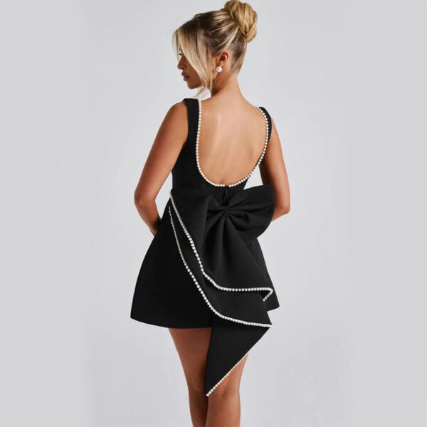 Fashion Big-Bowed Pearls Backless Dress Summer Slim Sleeveless A-line Dresses For Party Evening Women's Clothing - Image 3
