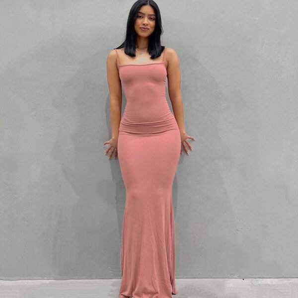 New Fashion Solid Color Sleeveless Sling Long Dress - Image 6