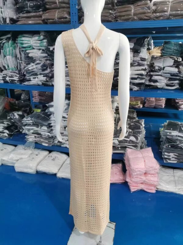 Hollow Out See-through One-shoulder Scarf Lace-up Dress - Image 8