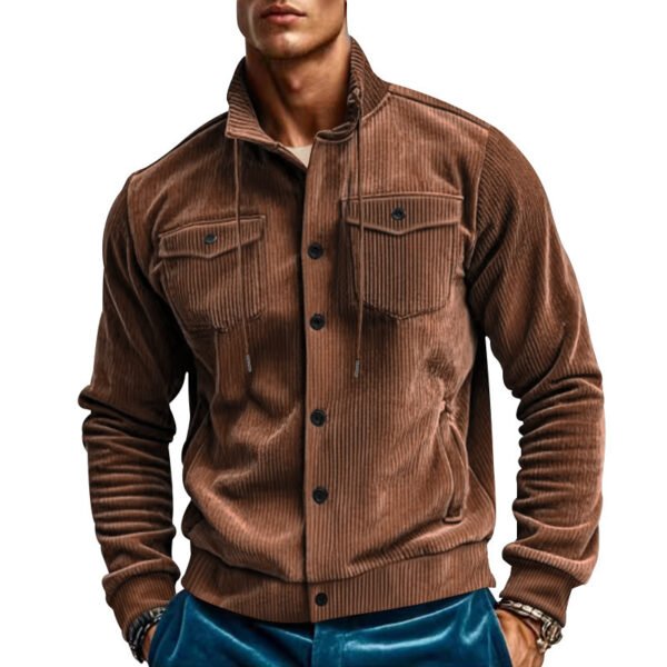 FallWinter Jacket Men's Corduroy Turn-down Collar Coat - Image 6