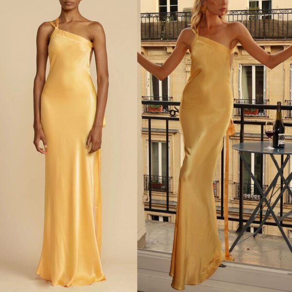 Party Slim-fit Oblique Shoulder Dress Women - Image 9