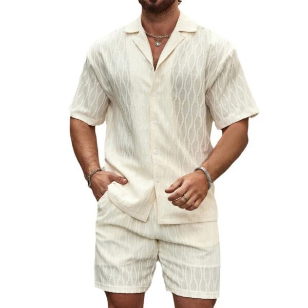 Men Tracksuits Summer Fashion Solid Loose Casual Two Pieces Lapel Button Shirt Shorts Beach Holiday All-match Outfits Male - Image 6