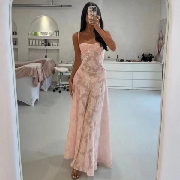 Sexy Flowers Lace Suspender Dress Summer Fashion Slim Back Lace-up Long Dresses Party Evening Club Clothing For Women - Image 4