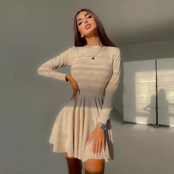 Y2K Long-sleeved Dress With Hollow Design Fashion Solid Color Round Neck A-line Dresses Fall Wainter Women's Clothing - Image 7