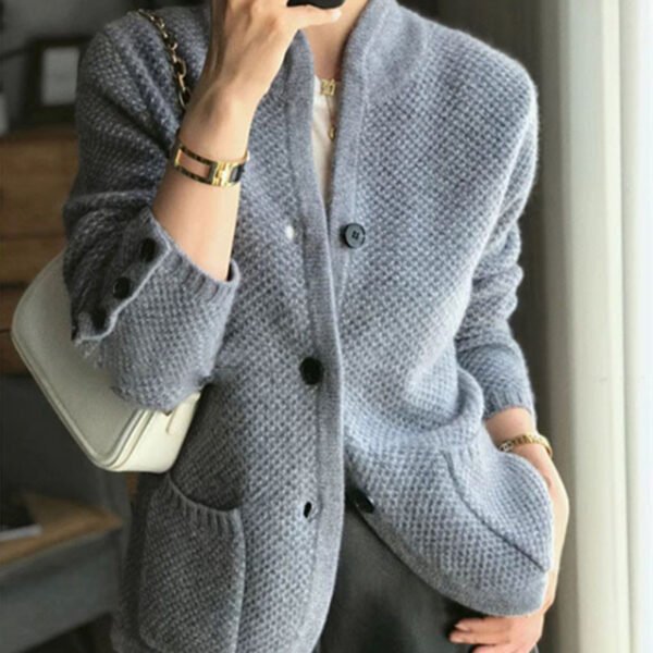 New Autumn Knitted Cardigan Stand Collar Loose Coat - Image 6