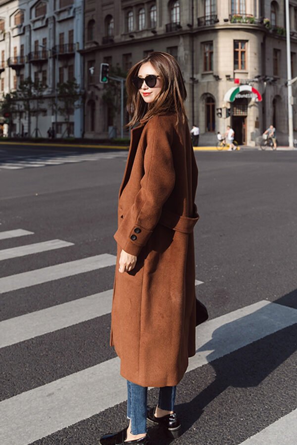 Woolen coat female long section new autumn and winter Korean version of Harajuku bf caramel short short woolen coat - Image 3