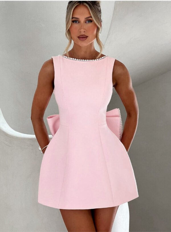 Fashion Big-Bowed Pearls Backless Dress Summer Slim Sleeveless A-line Dresses For Party Evening Women's Clothing - Image 9