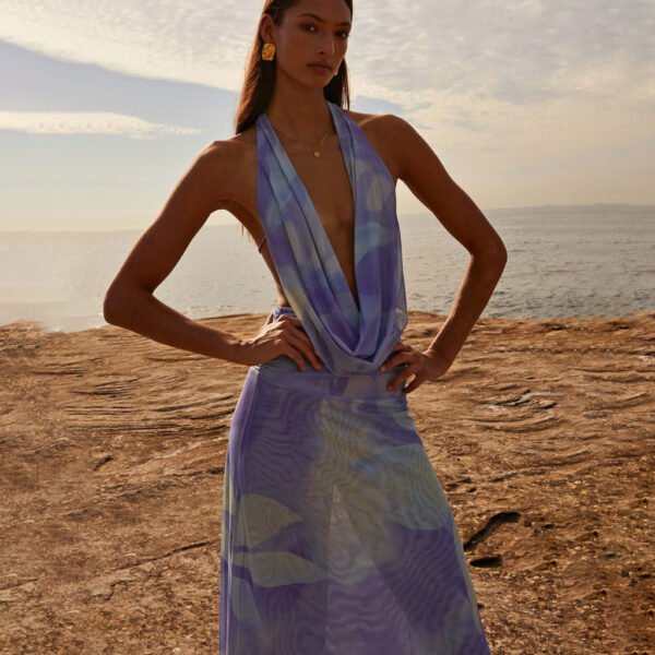 2pcs Tie Dye Printing Deep V-neck Suits Fashion Halter Backless Long Dresses For Beach Party Womens Clothing - Image 6