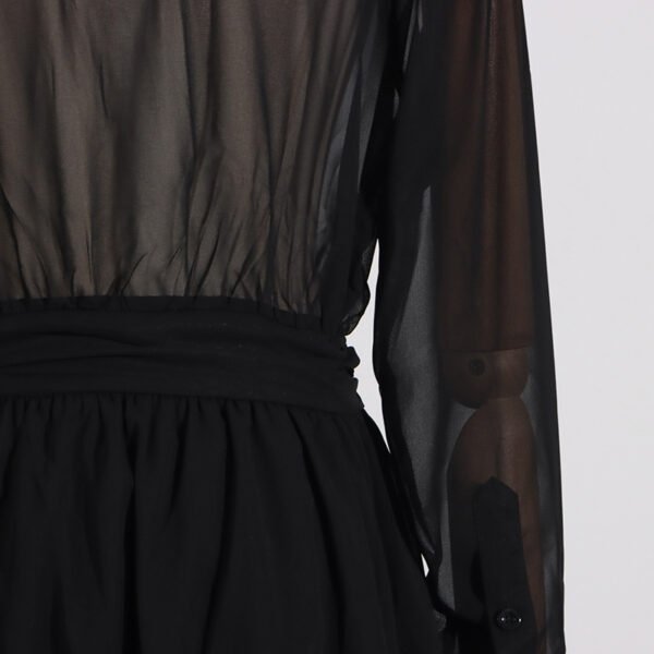 Deep V-neck Long Sleeve Waist Trimming Shirt Short Dress - Image 9