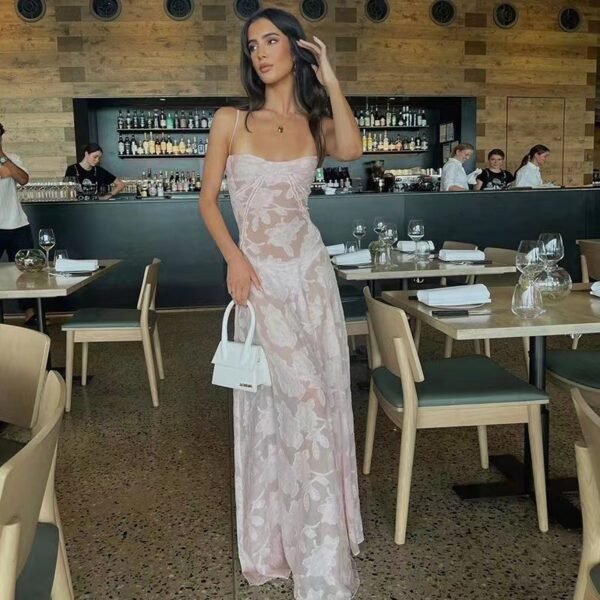 Sexy Flowers Lace Suspender Dress Summer Fashion Slim Back Lace-up Long Dresses Party Evening Club Clothing For Women - Image 5