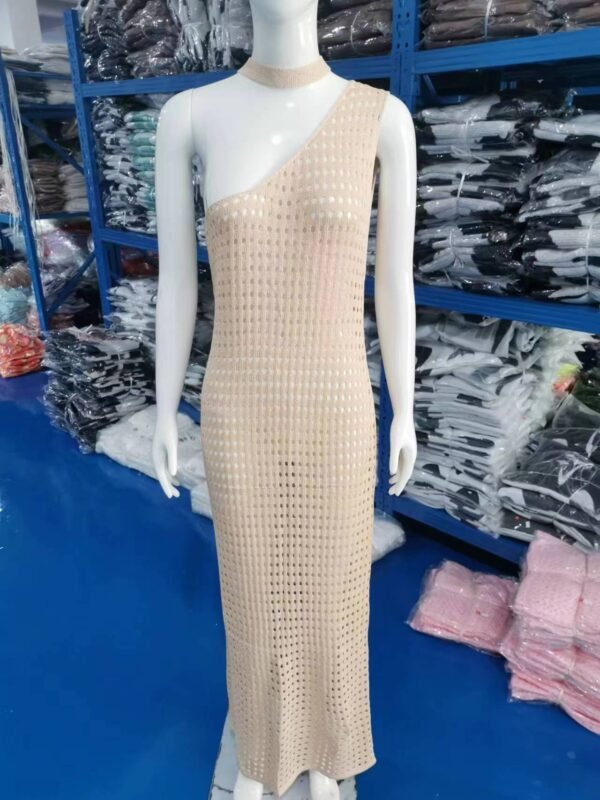 Hollow Out See-through One-shoulder Scarf Lace-up Dress - Image 7