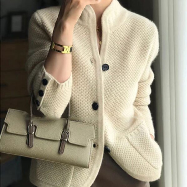 New Autumn Knitted Cardigan Stand Collar Loose Coat - Image 2