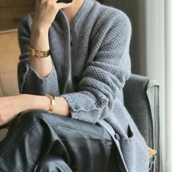 New Autumn Knitted Cardigan Stand Collar Loose Coat - Image 3