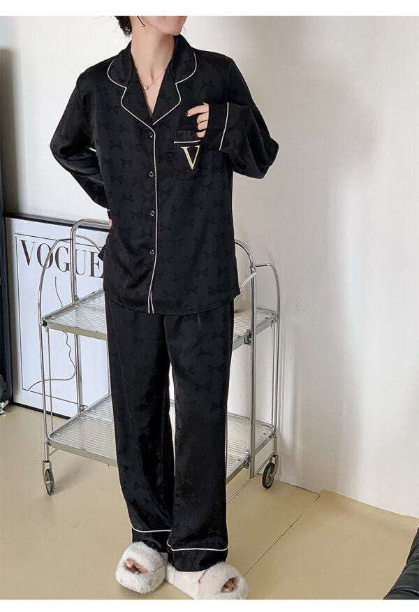 Ladies Bow Jacquard Embroidery Sweet Ice Silk Pajamas - Image 10