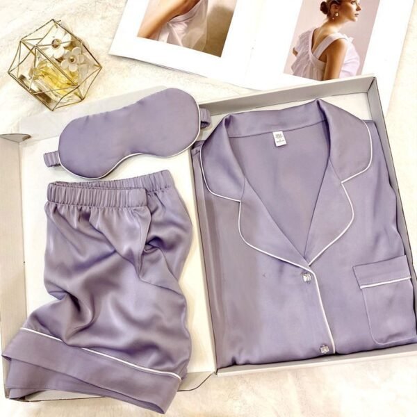 Women's Square Diamond Button Ice Silk Short Sleeve Casual Silk Pajamas Two-piece Set - Image 5