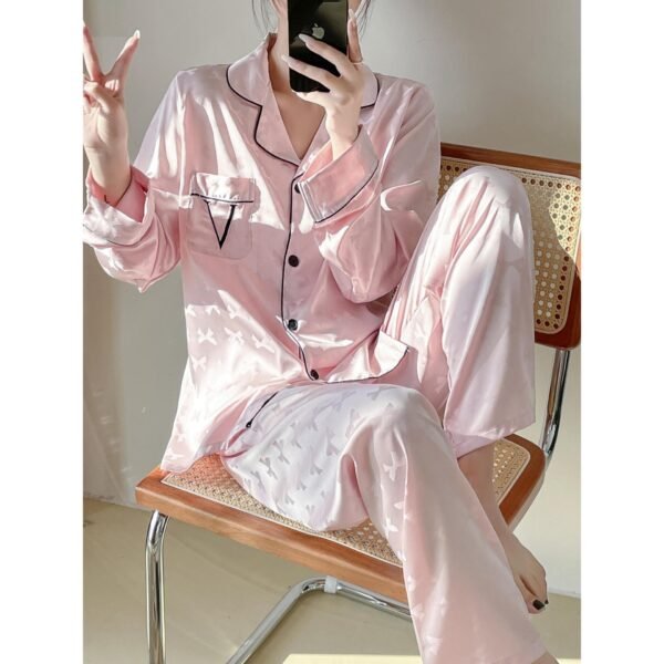 Ladies Bow Jacquard Embroidery Sweet Ice Silk Pajamas - Image 7