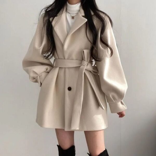 Loose Wind Coat Women's Woolen Coat With Suit Collar Mid-length And Small Woolen Coat - Image 4