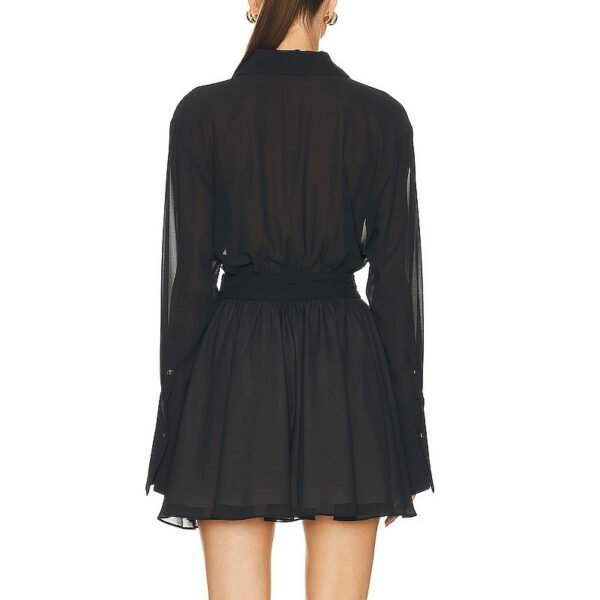 Deep V-neck Long Sleeve Waist Trimming Shirt Short Dress - Image 3