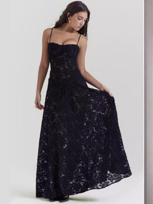 Sexy Flowers Lace Suspender Dress Summer Fashion Slim Back Lace-up Long Dresses Party Evening Club Clothing For Women - Image 9