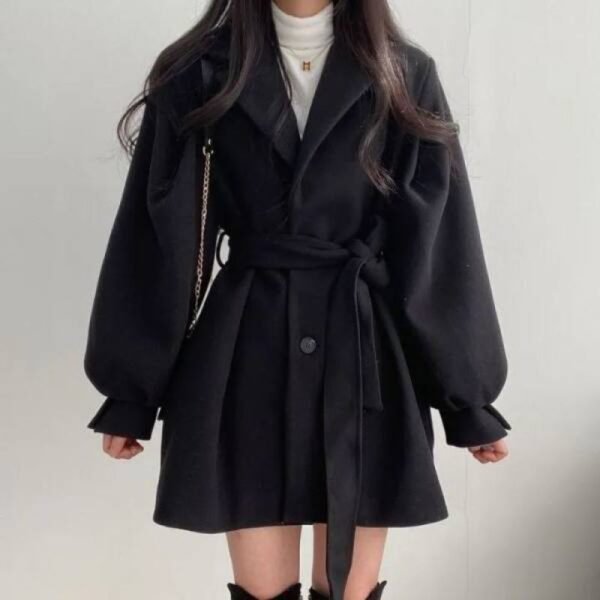 Loose Wind Coat Women's Woolen Coat With Suit Collar Mid-length And Small Woolen Coat - Image 2