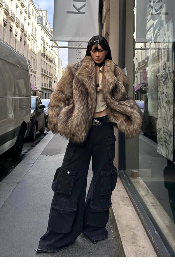 Women's Fur Coat Raccoon Fur Coat Brown Lapel Warm Furry Coat European And American Leisure - Image 8