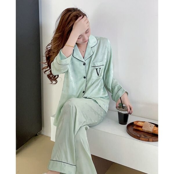 Ladies Bow Jacquard Embroidery Sweet Ice Silk Pajamas - Image 9