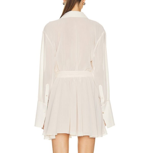Deep V-neck Long Sleeve Waist Trimming Shirt Short Dress - Image 5