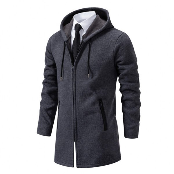 Men's Sweater Jacket Mid-length Coat Hooded Sweater Men's Coat - Image 3