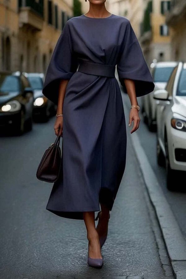 Loose Batwing Sleeve Dress Fashion Waist-tighted Solid Color Elegant Dresses For Women Clothing - Image 10