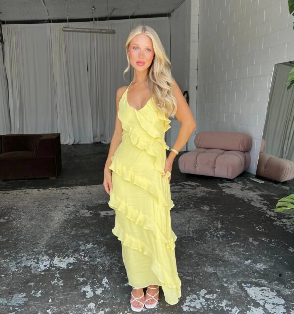 European And American Multi-layer Wooden Ear Backless Halter Long Dress - Image 5
