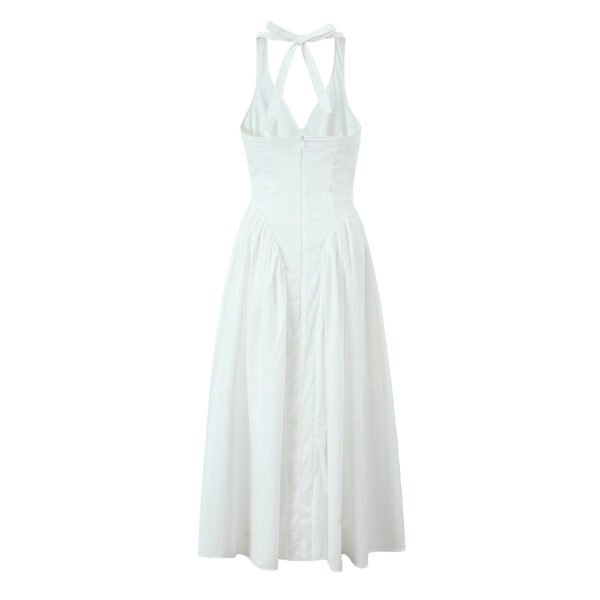 French Hepburn Style V-neck Halter Floral Sleeveless Dress - Image 3