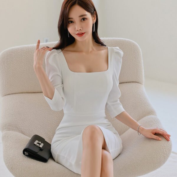 White Square-cut Collar Business Women's Clothing Office Lady Sheath Skirt - Image 4