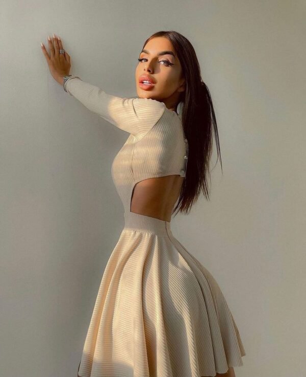 Y2K Long-sleeved Dress With Hollow Design Fashion Solid Color Round Neck A-line Dresses Fall Wainter Women's Clothing - Image 6