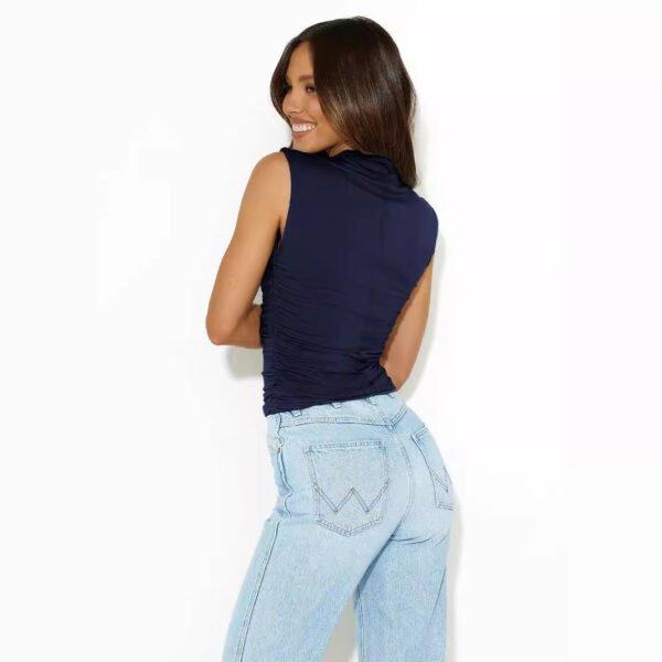Women's Turtleneck Sleeveless Elegant Vest Pleated All-matching Base Short Top - Image 3
