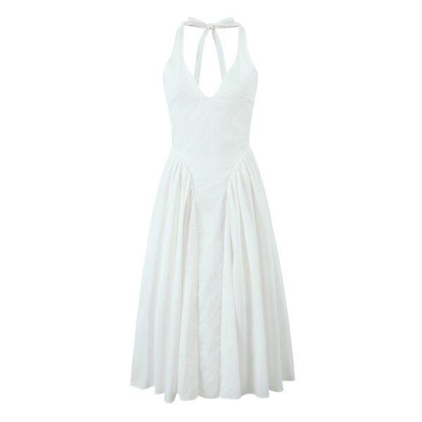 French Hepburn Style V-neck Halter Floral Sleeveless Dress - Image 2