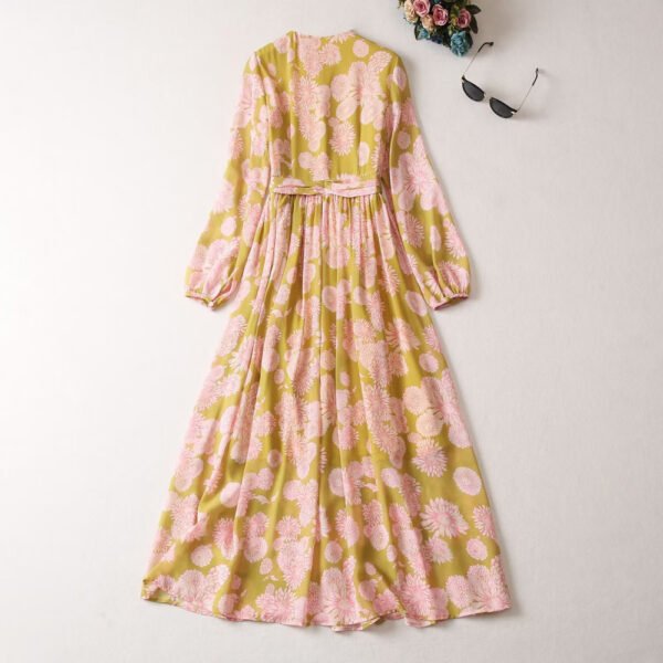 Women's Round Neck Tied Lantern Long Sleeve Dress - Image 3