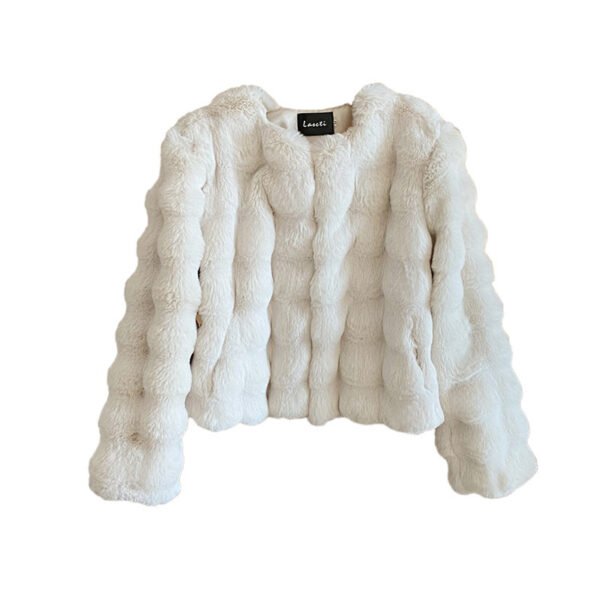 Elegant Socialite Plush Collarless Small Short Top - Image 5
