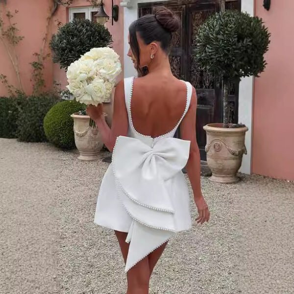 Fashion Big-Bowed Pearls Backless Dress Summer Slim Sleeveless A-line Dresses For Party Evening Women's Clothing - Image 7