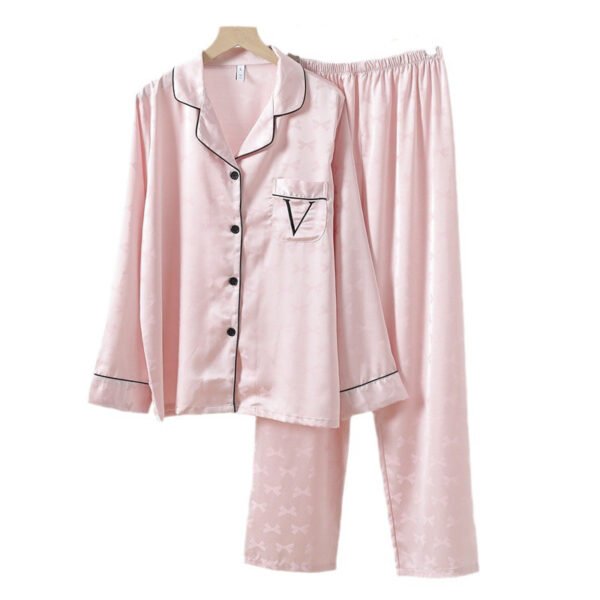 Ladies Bow Jacquard Embroidery Sweet Ice Silk Pajamas - Image 6