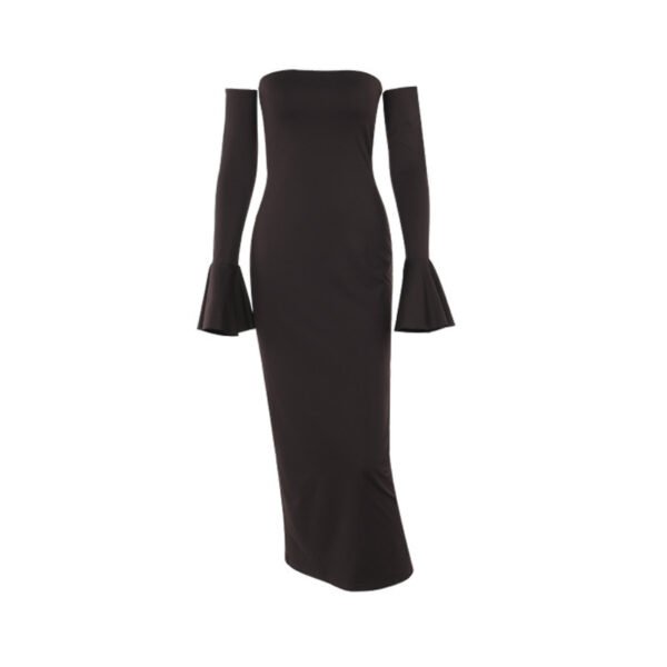 Elegant Basic Style Tube Top Split Dress Horn Oversleeve - Image 5